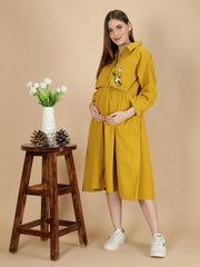 Mamacherub Beaky Hornbill Trench Dress- Fall yellow