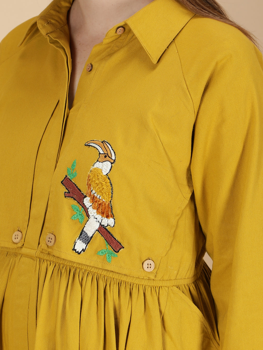 Mamacherub Beaky Hornbill Trench Dress- Fall yellow