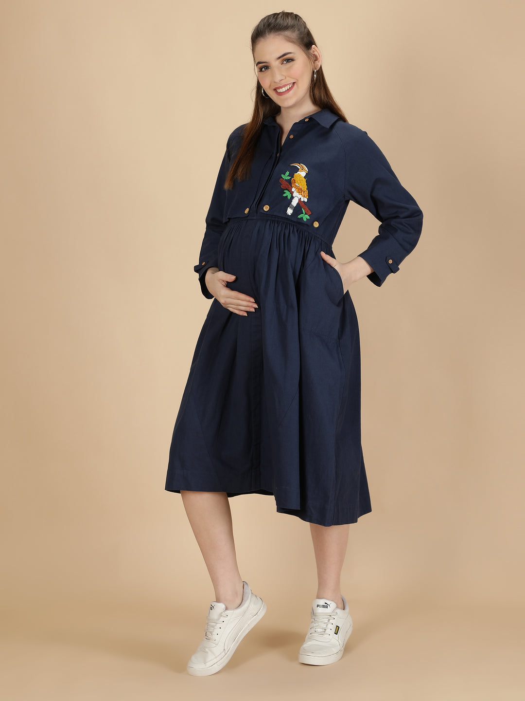 Mamacherub Beaky Hornbill Trench Dress- Midnight Blue