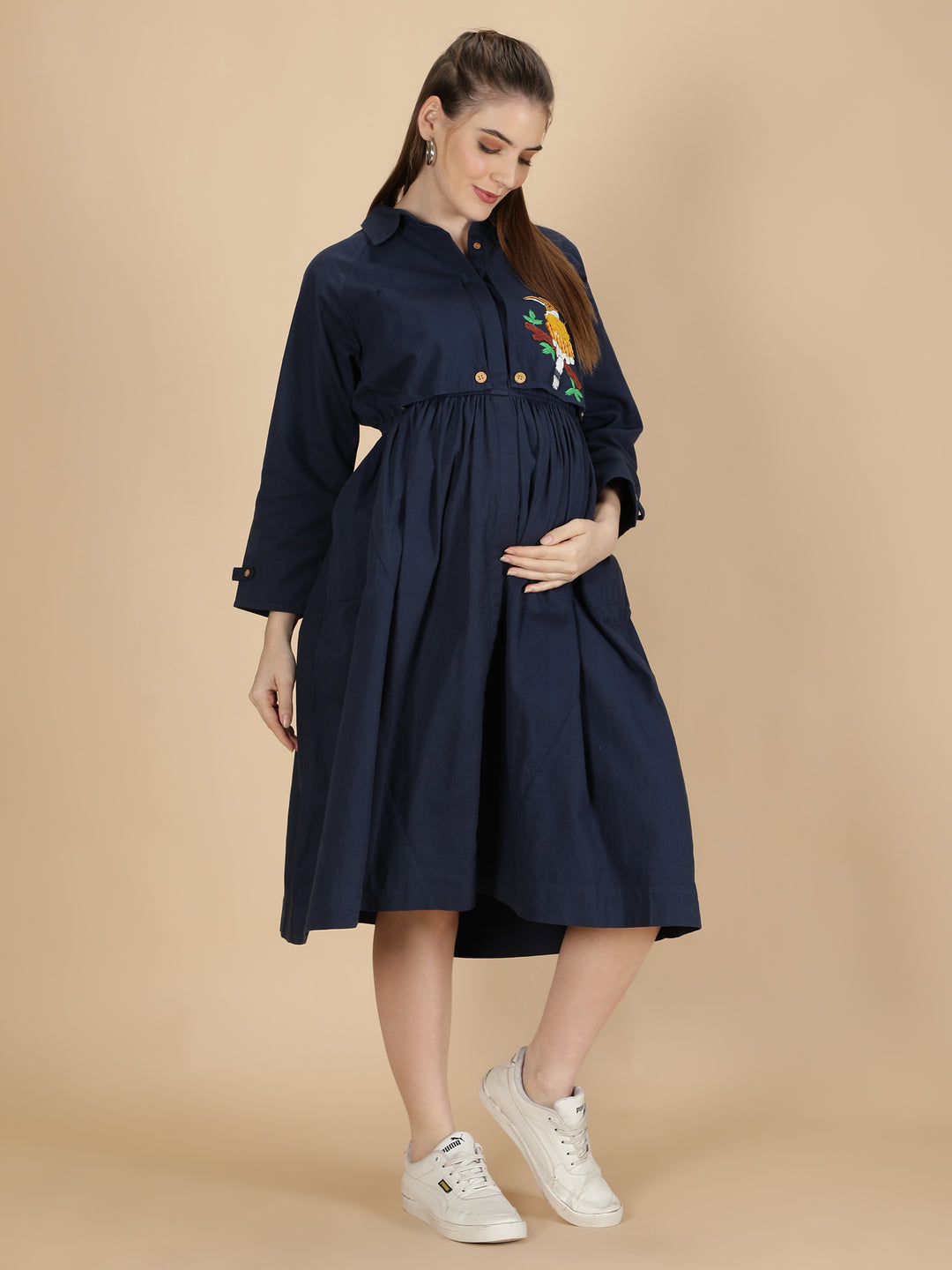 Mamacherub Beaky Hornbill Trench Dress- Midnight Blue