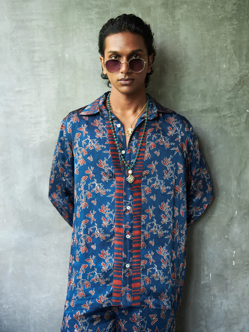 Anushé Pirani Eden Shirt | Ajrakh Print Modal | Indigo, Men's