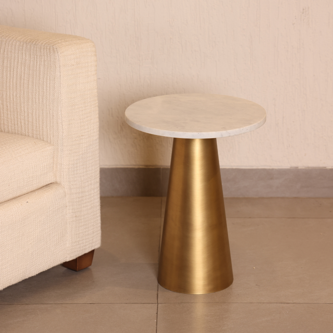 Muun Home White Marble Table with Gold Base