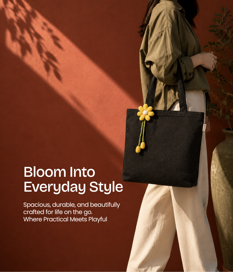 The Label GAIA Hemp Essential Tote Bag with Yellow Flower Charm