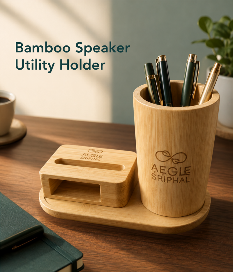 Bamboo Speaker and Utility Holder with Bamboo Base