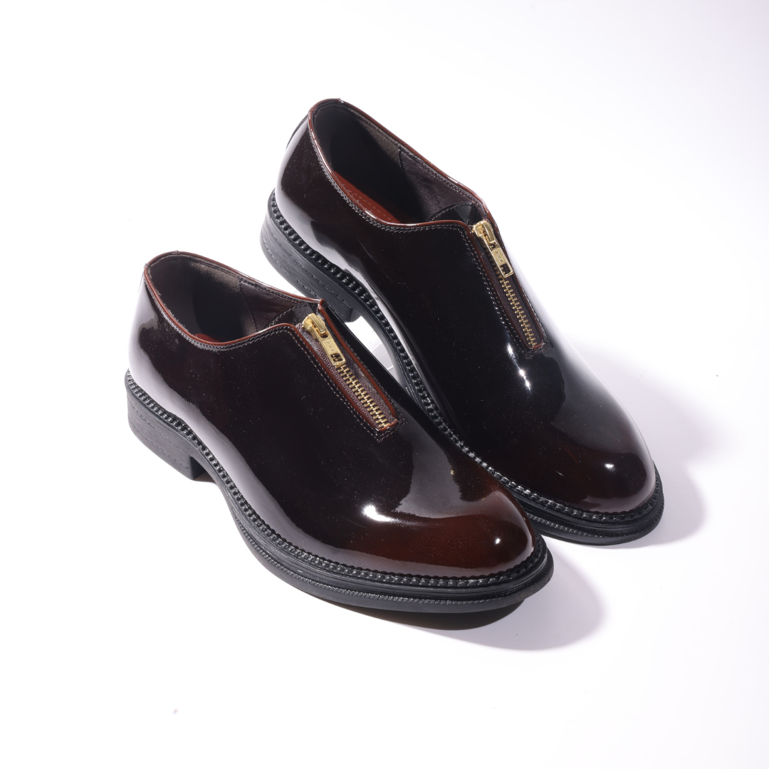 Monkstory Atelier 1937 Zip Up Glossy Oxford Slip-Ons – Burgundy