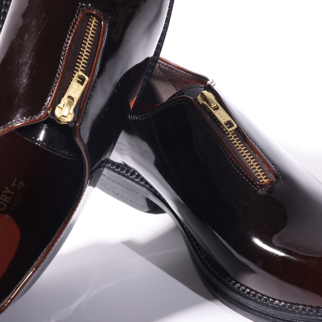 Monkstory Atelier 1937 Zip Up Glossy Oxford Slip-Ons – Burgundy
