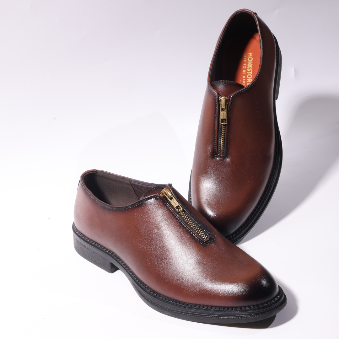 Monkstory Atelier 1937 Zip Up Oxford Slip-Ons – Brown