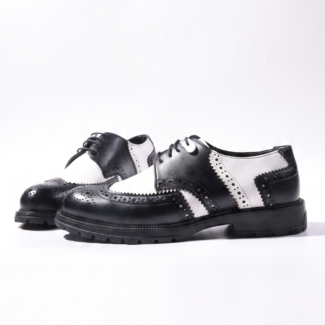 Monkstory Atelier 1900 Wingtip Bicolor Brogue Lace-Ups – Black & White