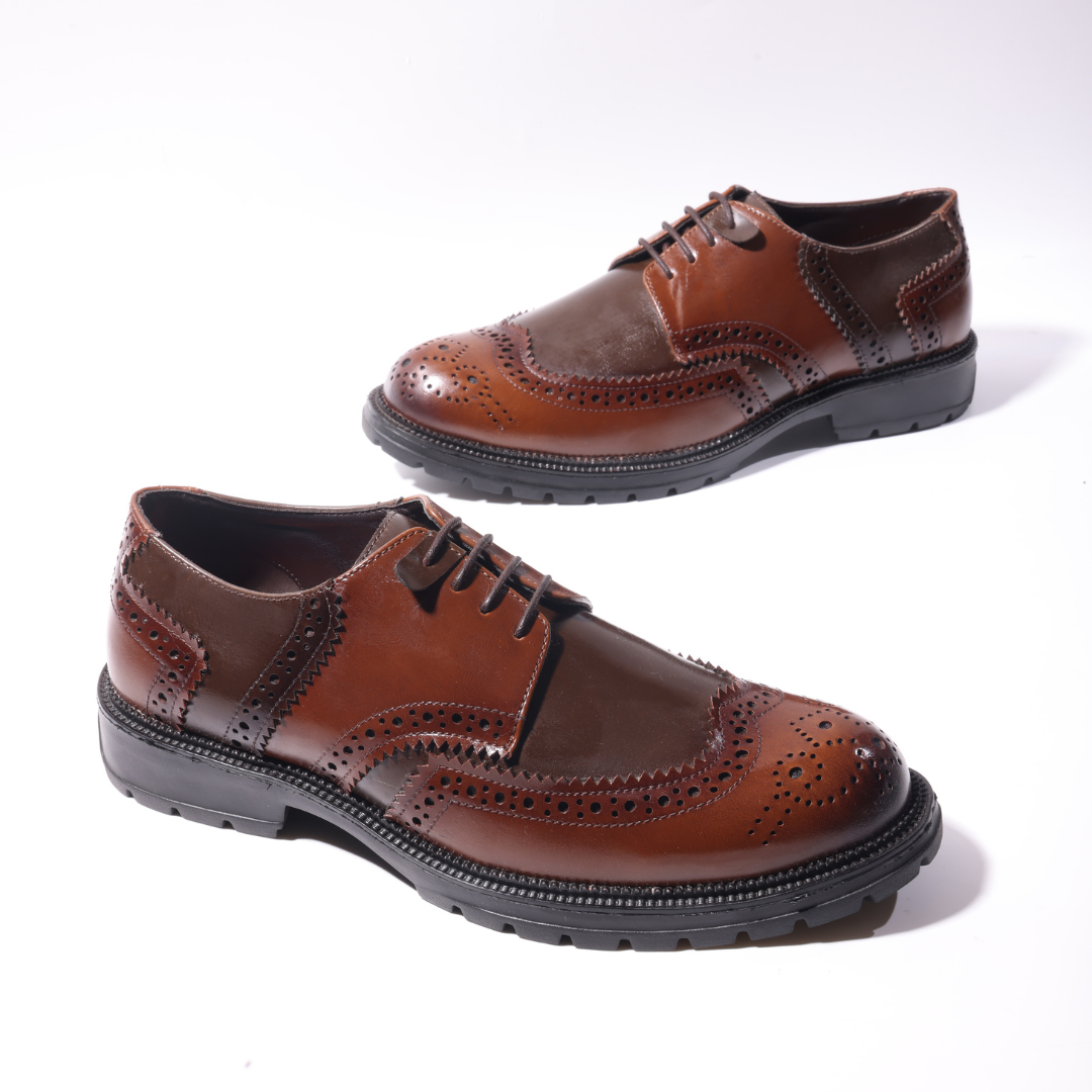 Monkstory Atelier 1900 Wingtip Bicolor Brogue Lace-Ups – Brown & Tan