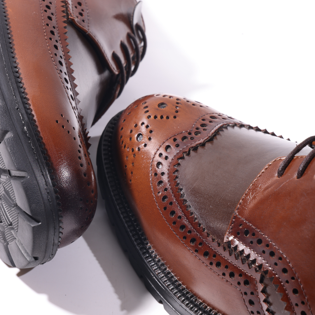 Monkstory Atelier 1900 Wingtip Bicolor Brogue Lace-Ups – Brown & Tan