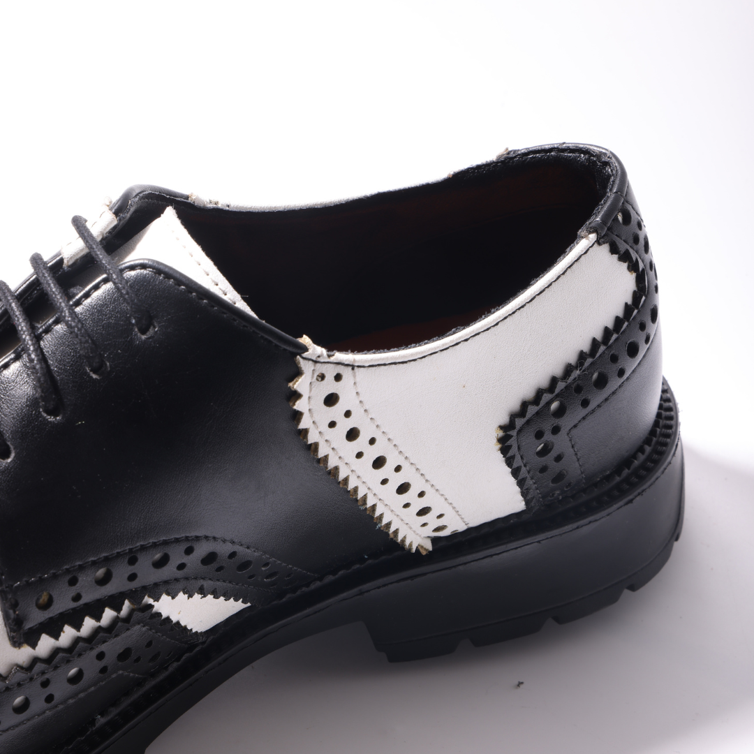 Monkstory Atelier 1900 Wingtip Bicolor Brogue Lace-Ups – Black & White