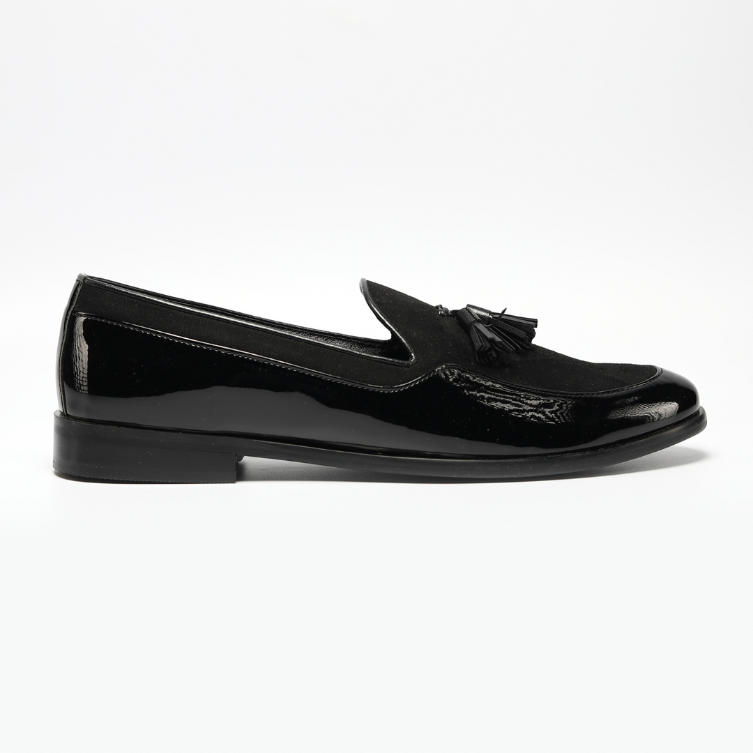 Monkstory Magnificos Patent With Suede Tasseled Slip Ons - Black