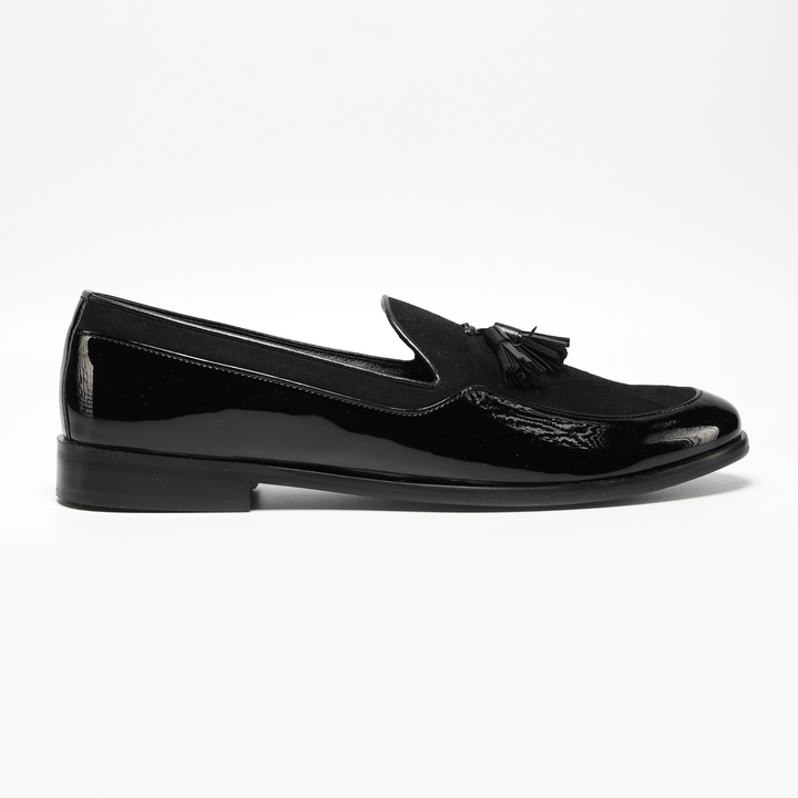 Monkstory Magnificos Patent With Suede Tasseled Slip Ons - Black