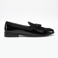 Monkstory Magnificos Patent With Suede Tasseled Slip Ons - Black