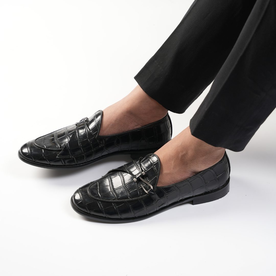 Monkstory Eclecta Croco Side Hook Slip Ons - Black