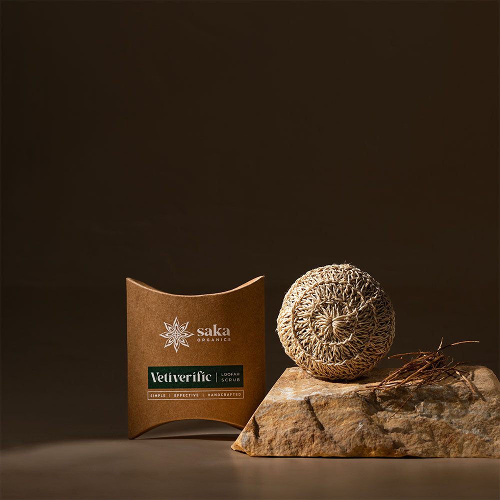 Saka Organics - Vetiverific | Handmade Vetiver Loofah Scrub | Natural Exfoliation for All Skin Types (1 pc)