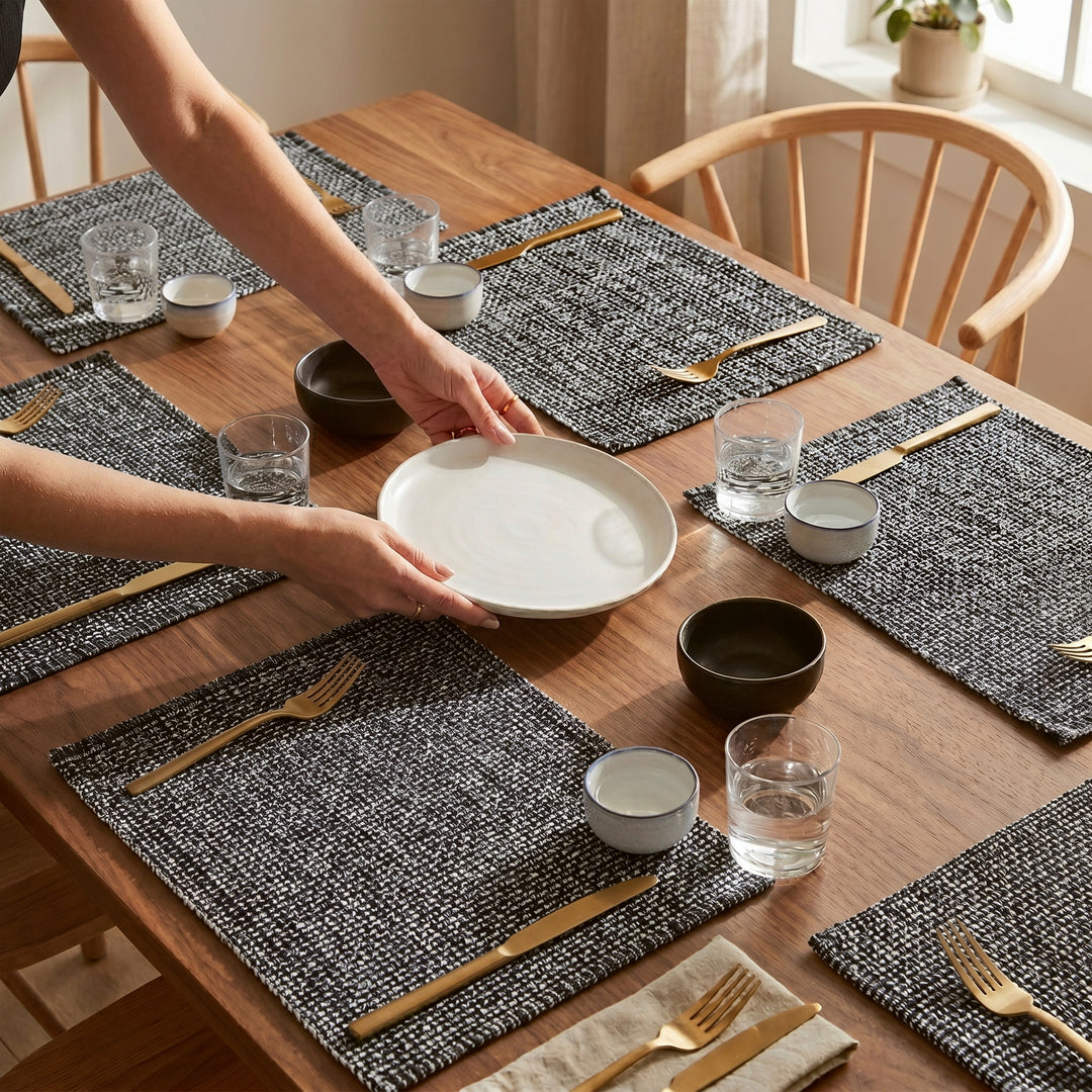 Country Village Cotton Placemats - Woven Weaved Design