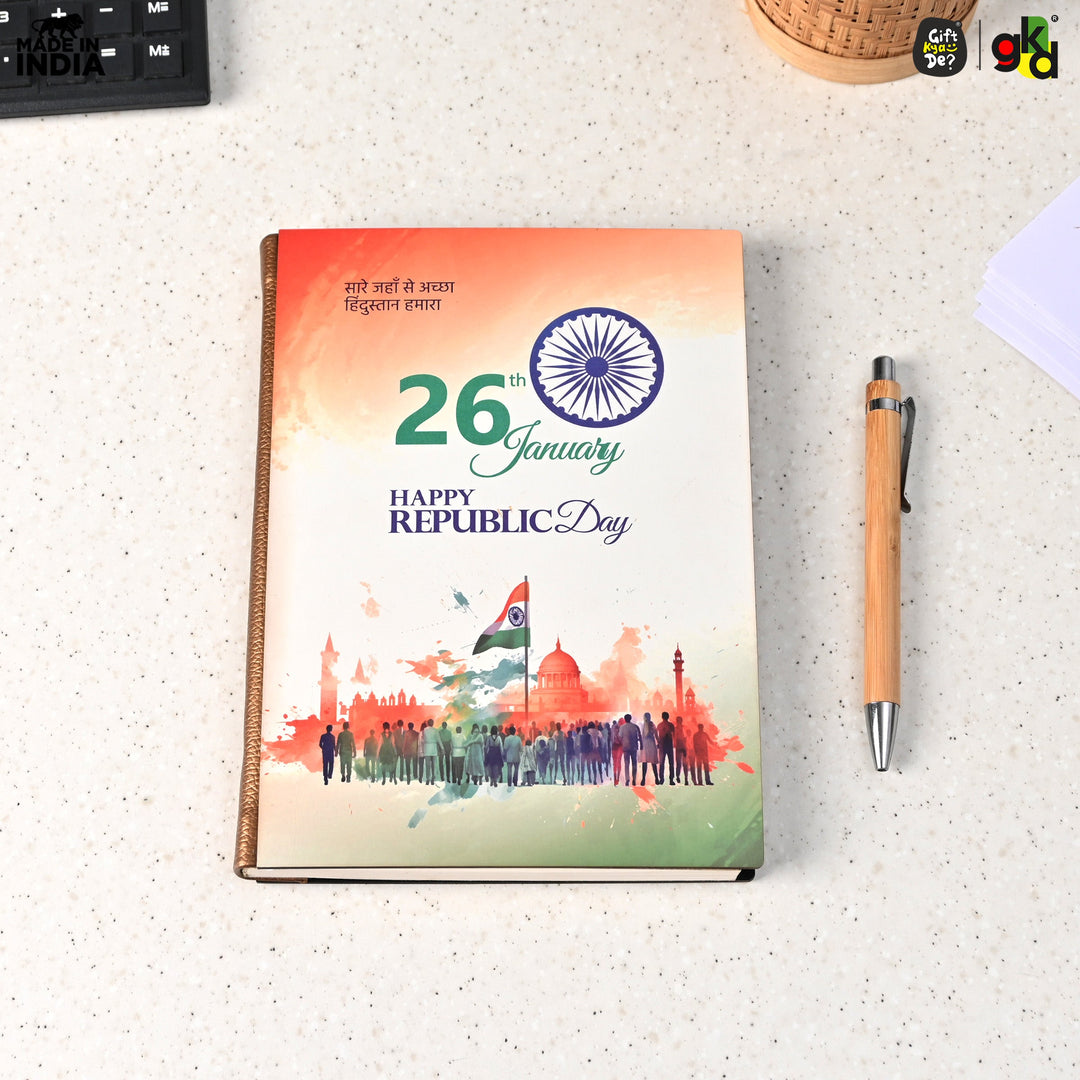 Gift Kya De Wooden Diary with Republic Day Theme – Patriotic Gift for Republic Day Celebrations – Eco-friendly Wooden Journal