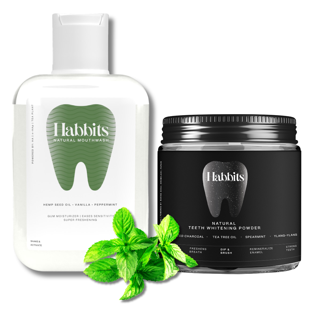 Habbits Charcoal Ylang-Ylang Mint Natural Teeth Whitening Powder (50g) + Natural Whitening Mouthwash (250ml) | Fluoride-Free | Vegan | SLS-Free | Fights Plaque & Bad Breath | Gentle on Gums