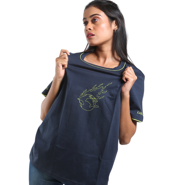 Organic Cotton Graphic Printed Relaxed Fit T-shirt In Navy