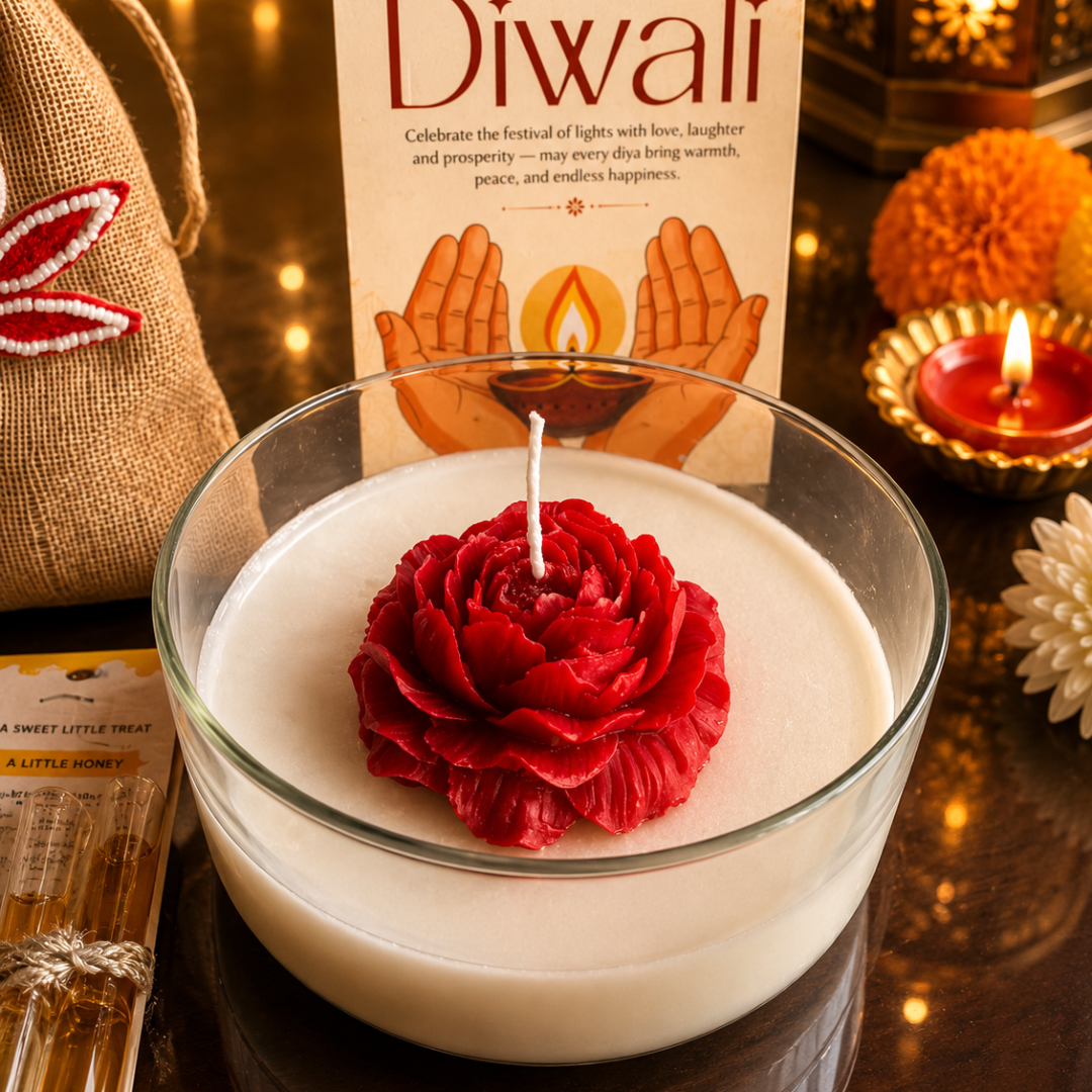 Crimson Rose Diwali Candle Gift Hamper – Elegant Festive Gift