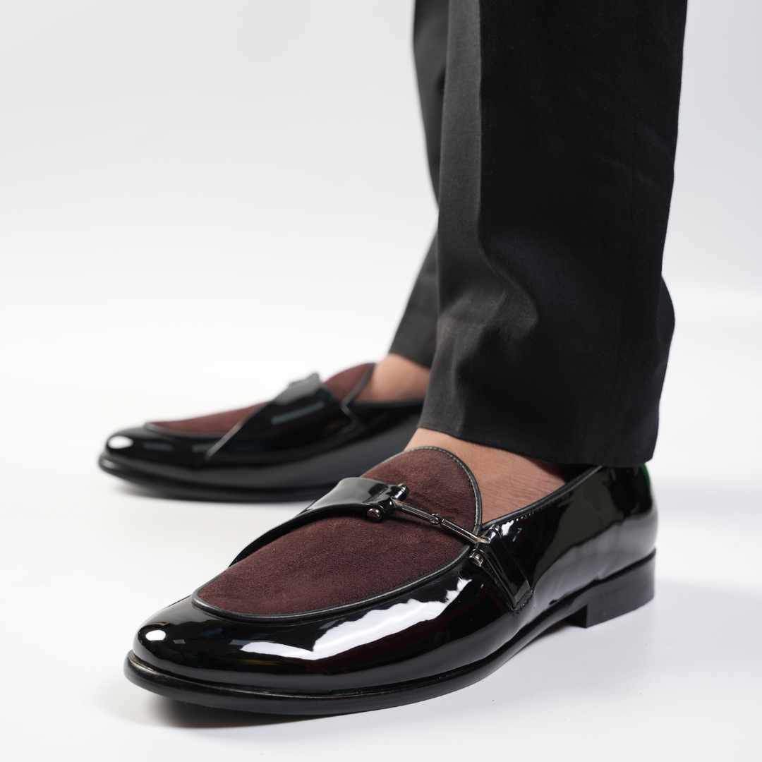 Monkstory Eclecta Glossy Side Buckle Slip Ons - Brown/Black