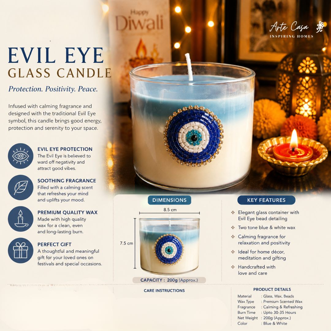 Nazar Halo Round Decorative Candle | Oudh Saffron Soy Wax Candle