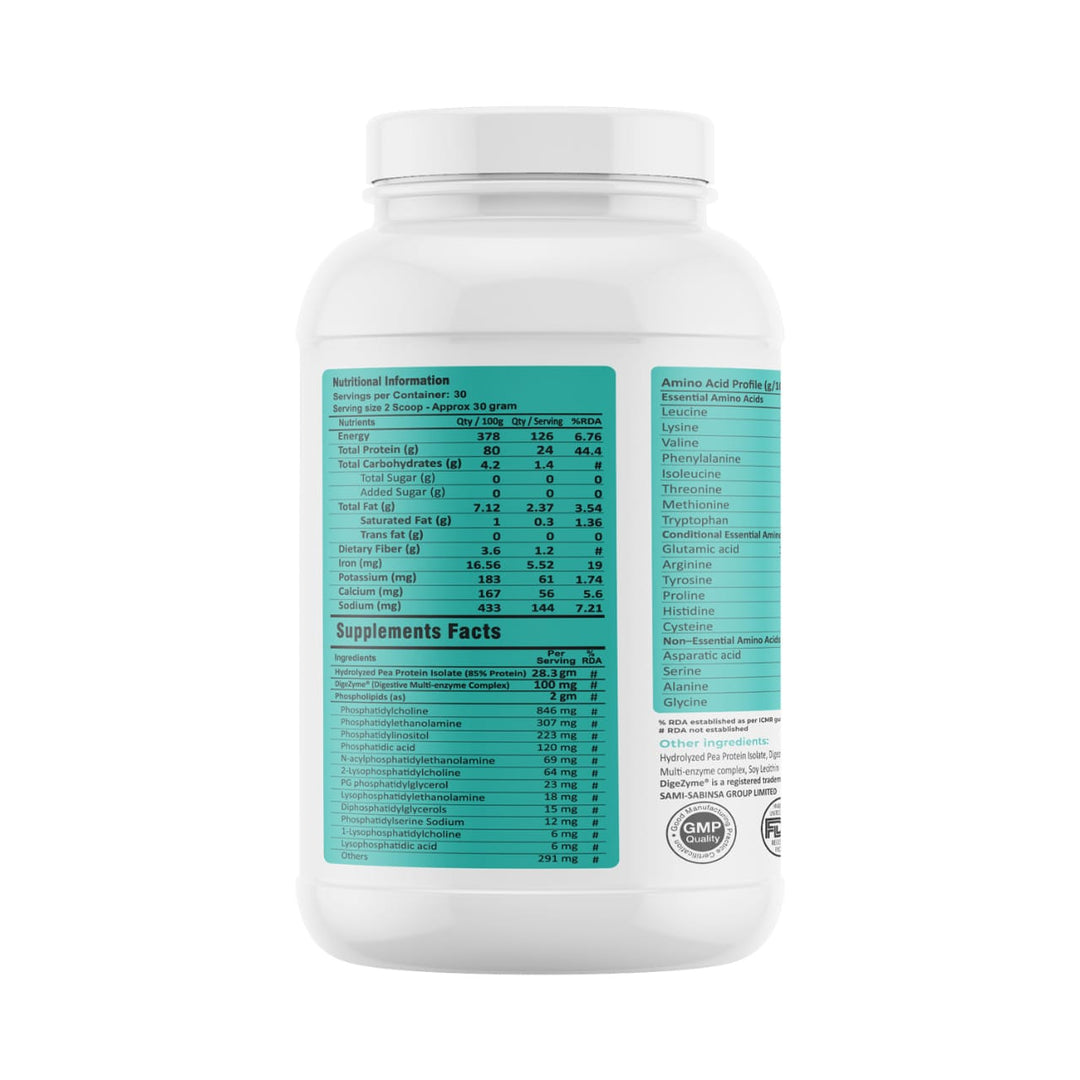 FM Nutrition Assimilate Protein I Hydrolysed Plant protein I Pea Protein with Phospholipids I Leaky gut repair I Suitable for Sensitive stomach I Unflavoured 