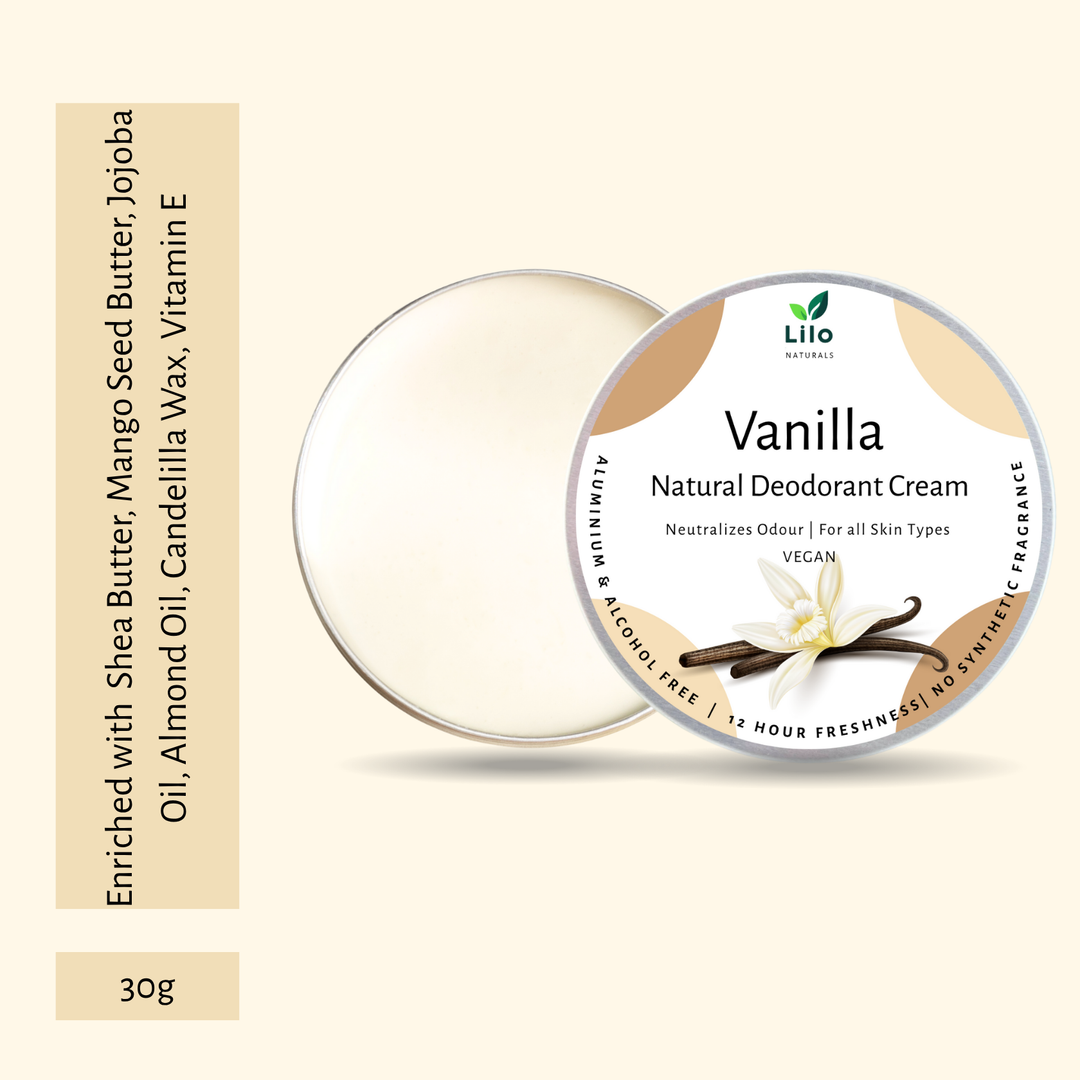 Lilo Naturals Natural Deodorant Cream | Vanilla | Enriched with Shea Butter, Mango Butter, Jojoba & Almond Oil