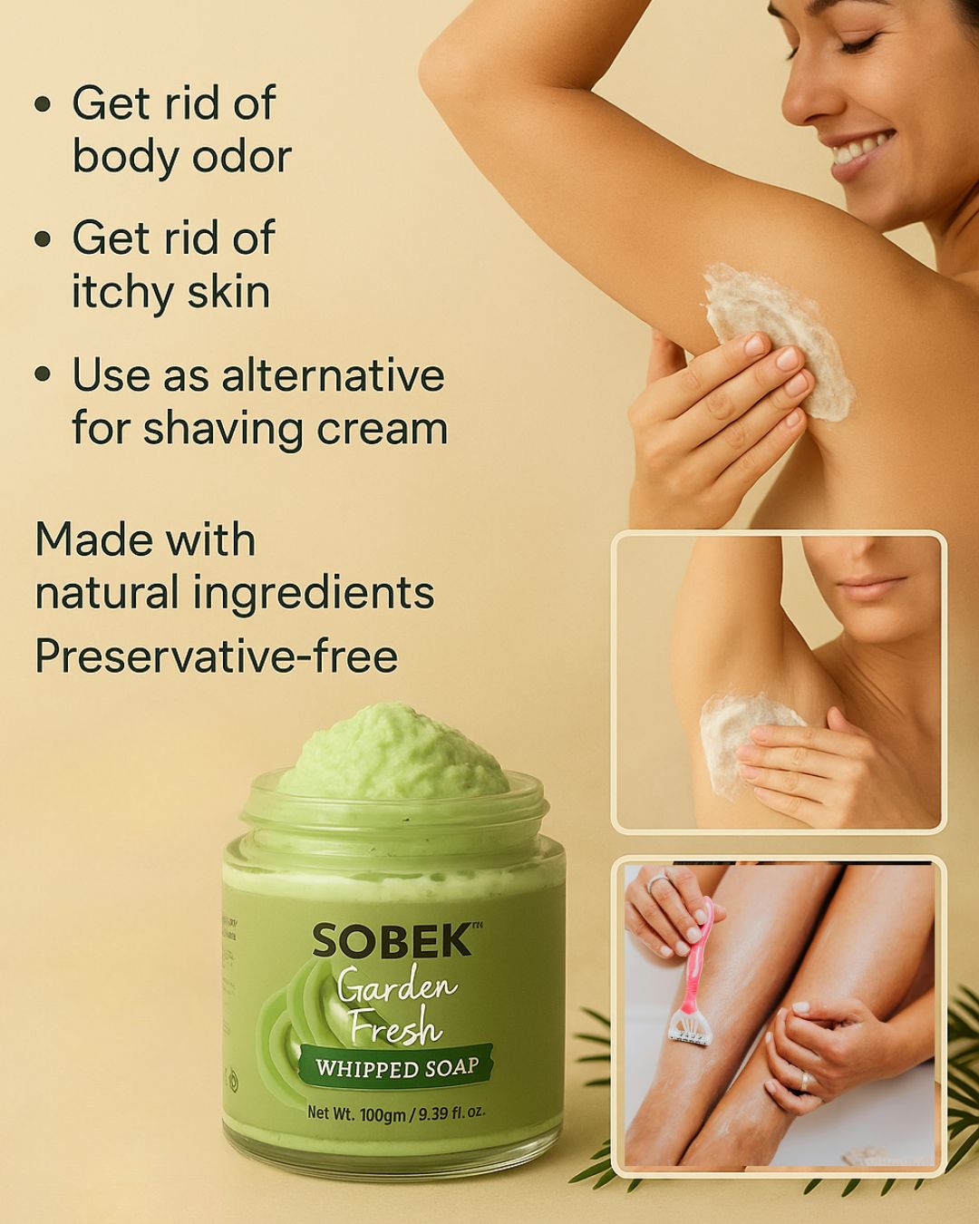 Sobek Naturals Green Garden Fresh Whipped Cream Soap and Body Wash 100 gm
