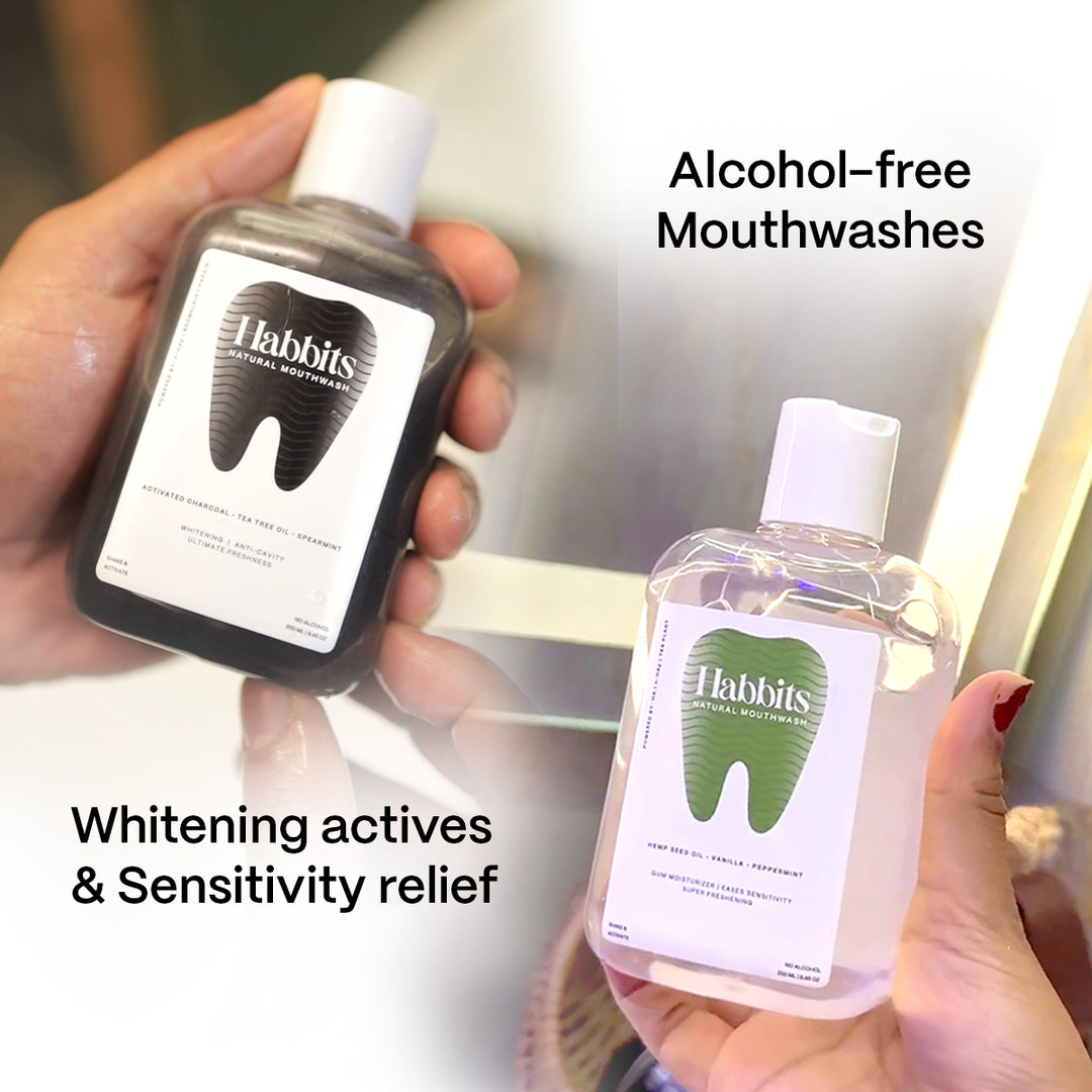 Habbits Mouthwash Duo Teeth-Whitening Charcoal & Spearmint Vanilla & Peppermint Natural Mouthwash Vitamin C & E No Artificial Flavors & Colors Alcohol-Free Mouth Wash Pack of 2 250ml each