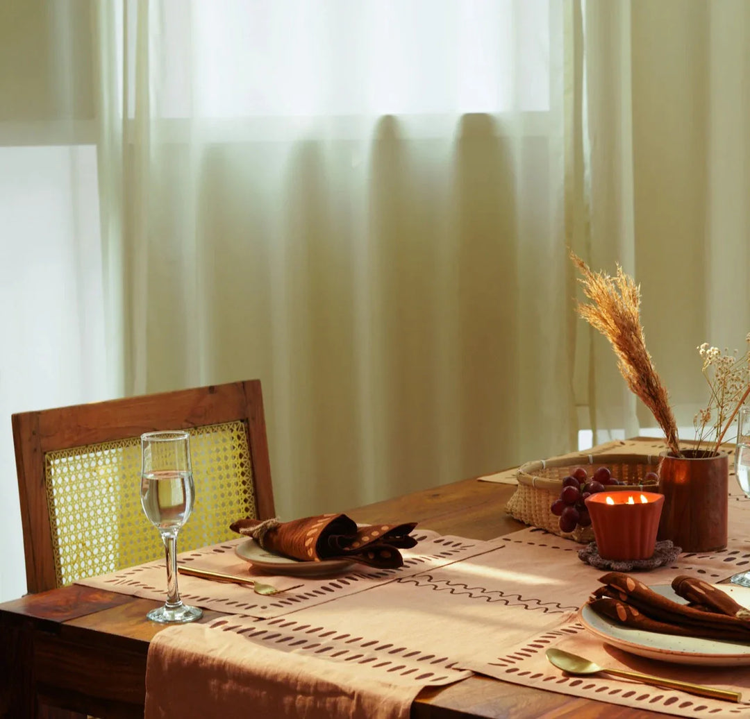 Pravaah Nantara table runner | block printed | pure hemp