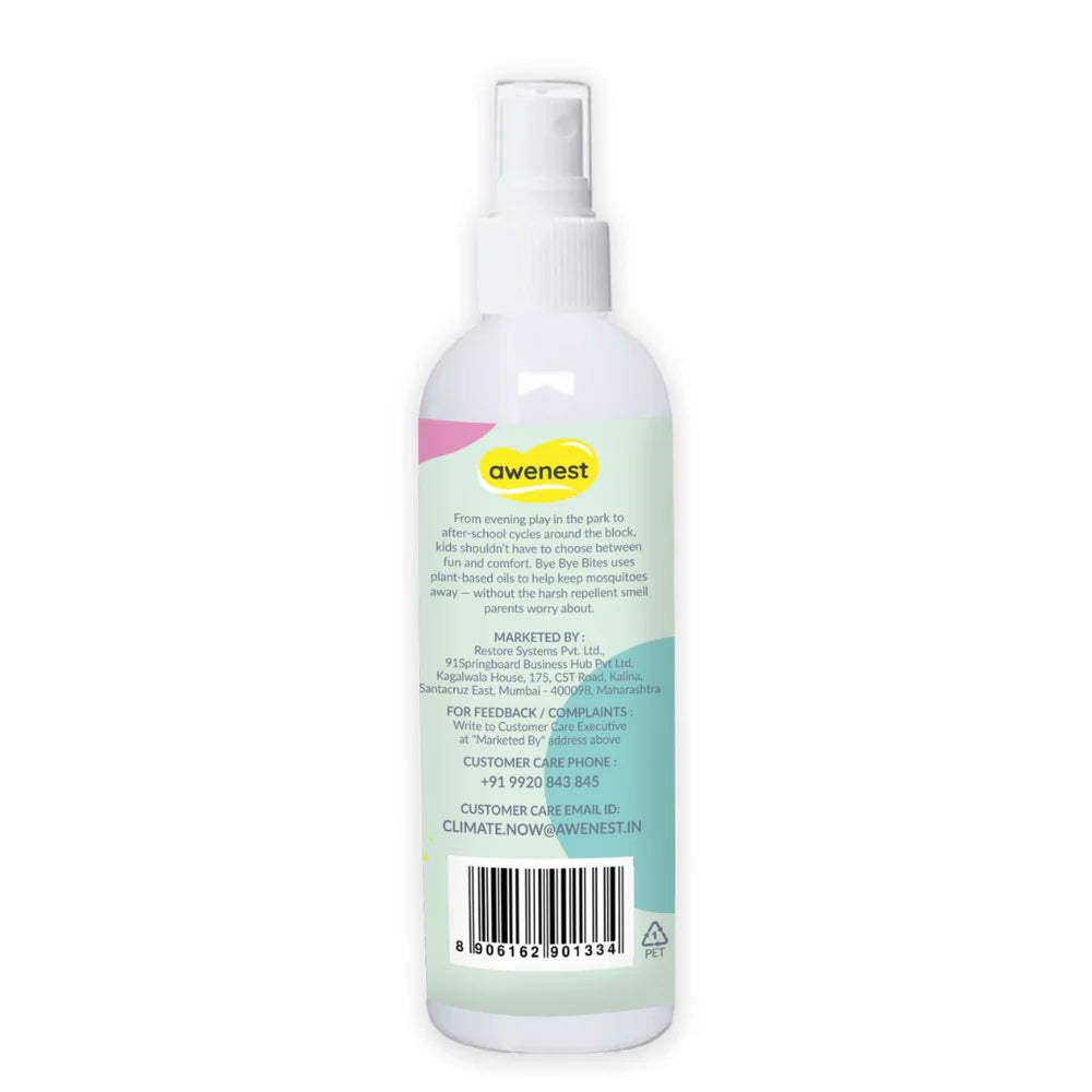 Mosquito Repellent Spray for Kids - awenest Bye Bye Bites | Citronella & Lemongrass Oils, DEET-Free | Safe for Babies 6+ Months | Skin-Friendly, Natural Insect Protection for Indoor & Outdoor Use – 100mlx2
