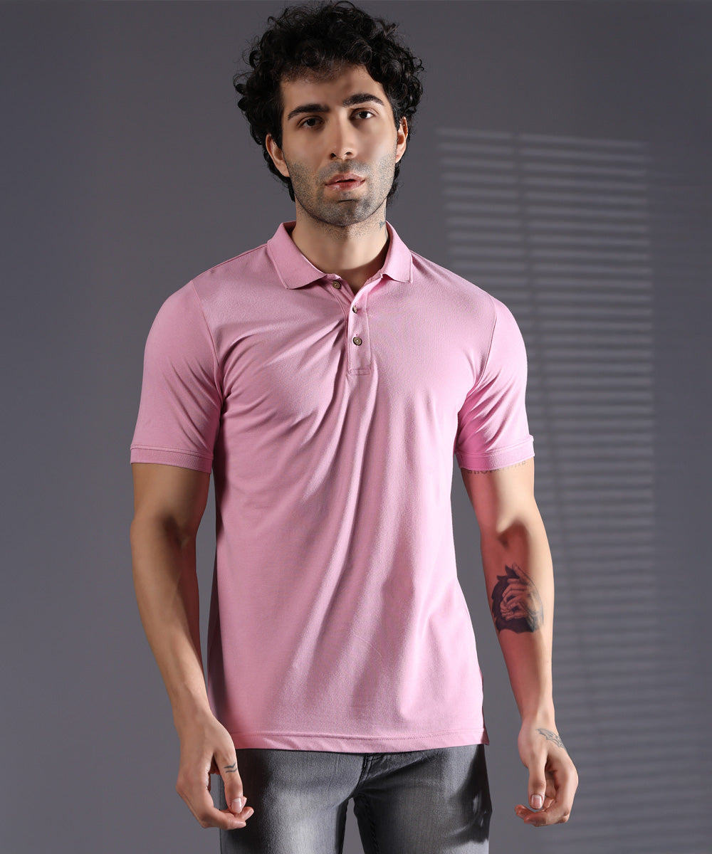Naturefab Men’s Organic Bamboo Polo Tshirt Ultimate Pink