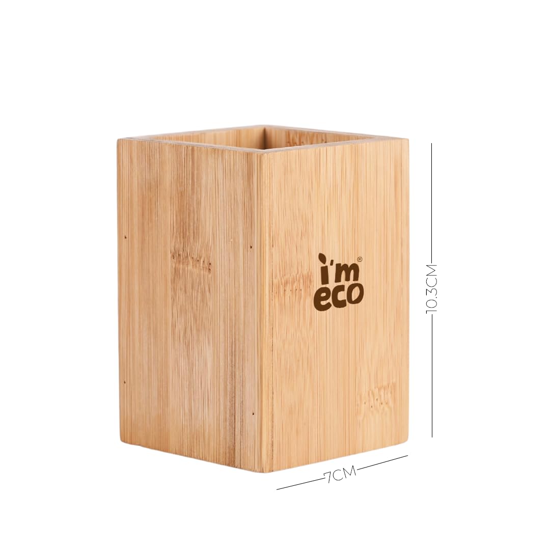 IMECO Bamboo Pen Stand | Wooden Stationery Desk Organizer | Ideal for Home & Office Table | Multipurpose Use