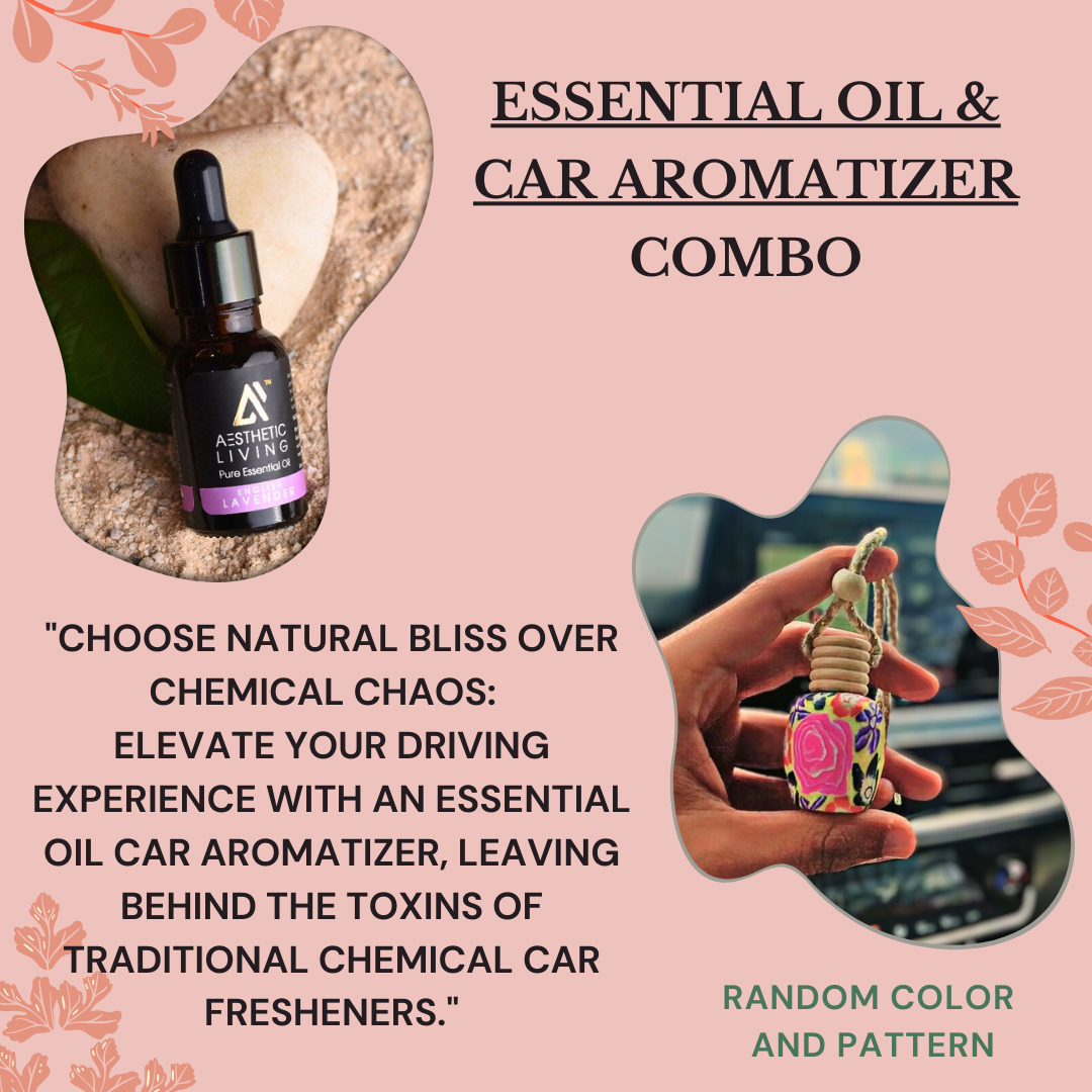 Aesthetic Living Car Aromatizer Diffuser Bottle with Essential Oil(Studded bottle -12ml + Essential oil-15ml)