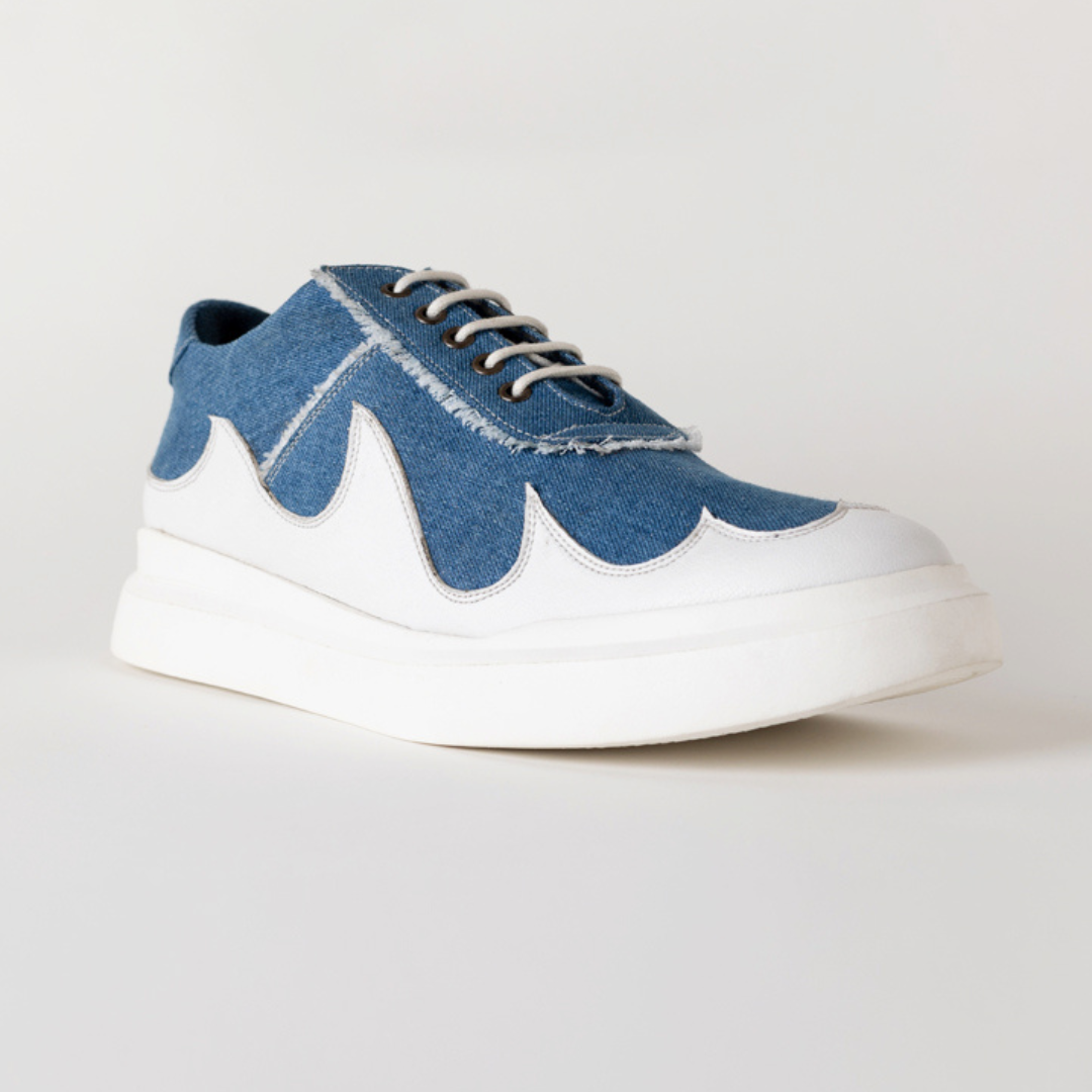 Monkstory Skream Wave Pattern Lace Denim Sneakers
