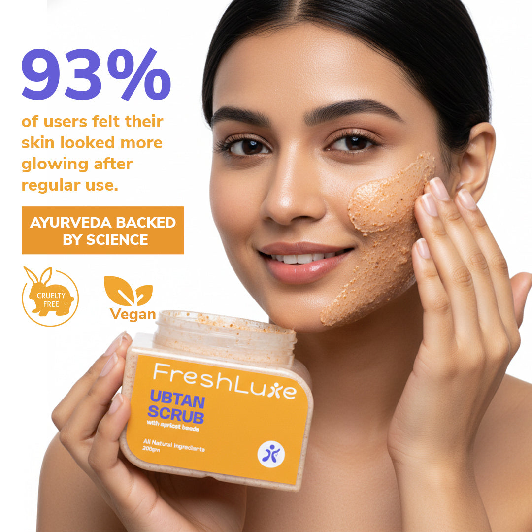 FreshLuxe Brightening Combo | AYUSH-Approved Skincare with Rice Water & Lactic Acid Combo Pack of Scrub, Facewash, Shower Gel & Body Lotion 200ml each.