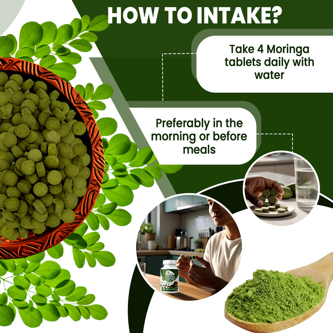 Grenera Organic Moringa Tablets 120 nos, Drumstick Leaf Powder Tablets, Super-Food Shigru, Vegan, Gluten Free, Non GMO