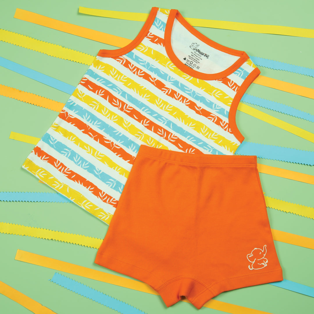 Snugkins 100% Organic Cotton Sleeveless T-Shirts Top and Shorts Set for Kids, Toddlers, Boys and Girls - Pack of 1