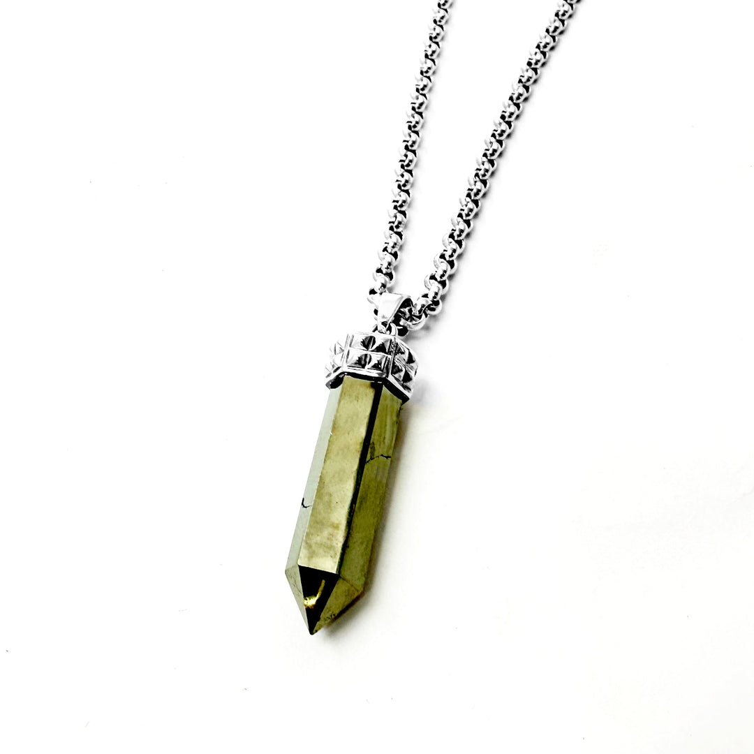 Pyrite stone Pyramid Pendant in 925 sterling silver