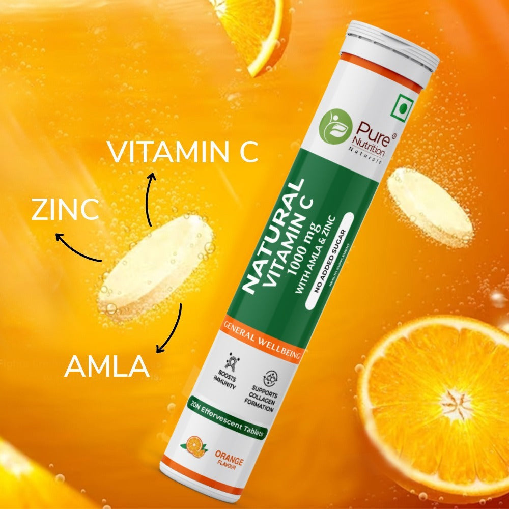 Vitamin C with Amla & Zinc For Immunity & Skin Care |Orange Flavour - 20 Effervescent Tablets