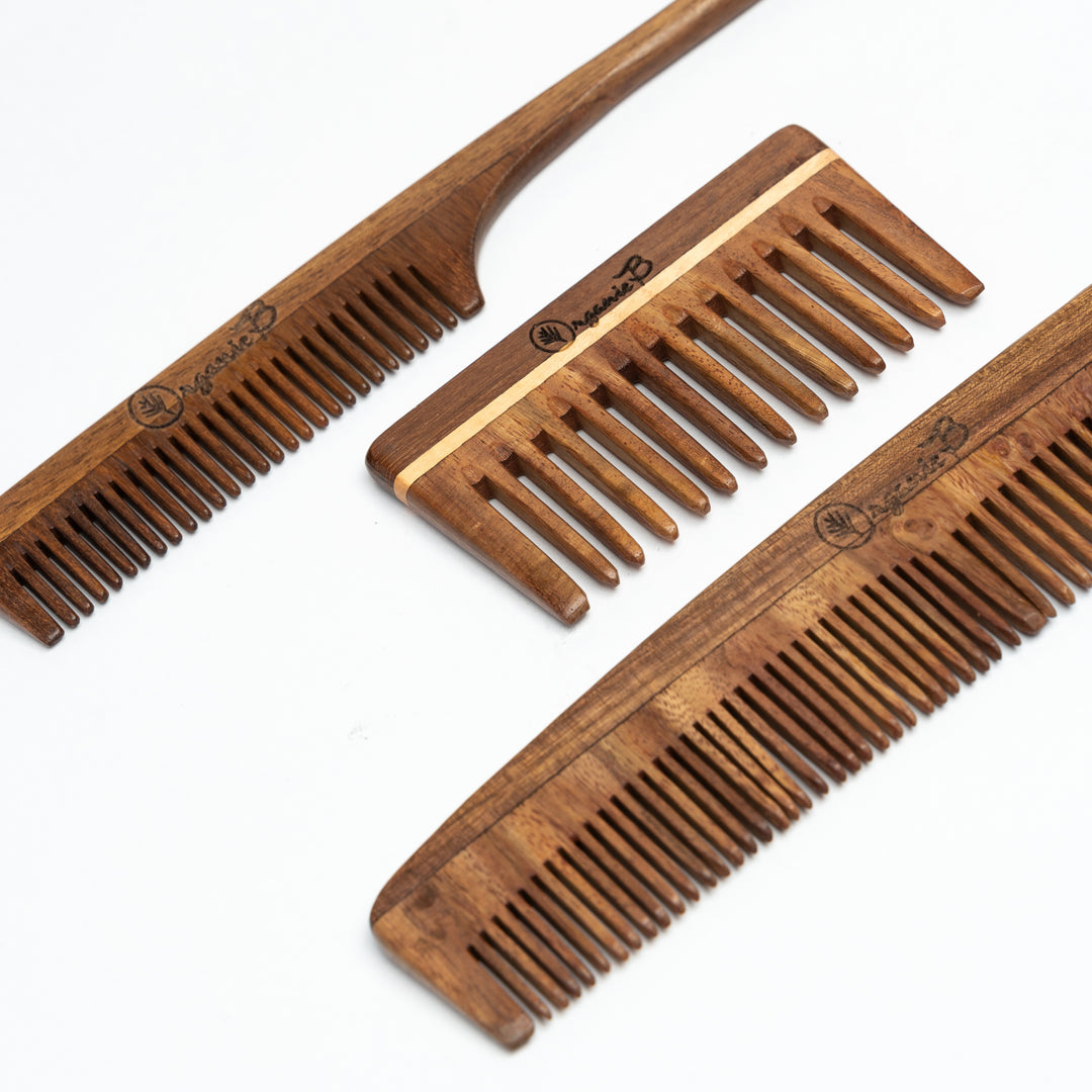 Organic B Indian Rosewood Comb Set |3 Pcs |Dual + Tail + Wide Teeth