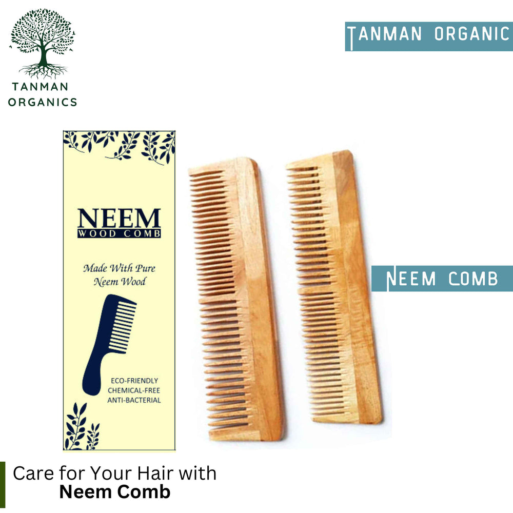 Tanman Organics Pure Kacchi Neem Wood Comb Pack Combo -01 (Pack of 2)