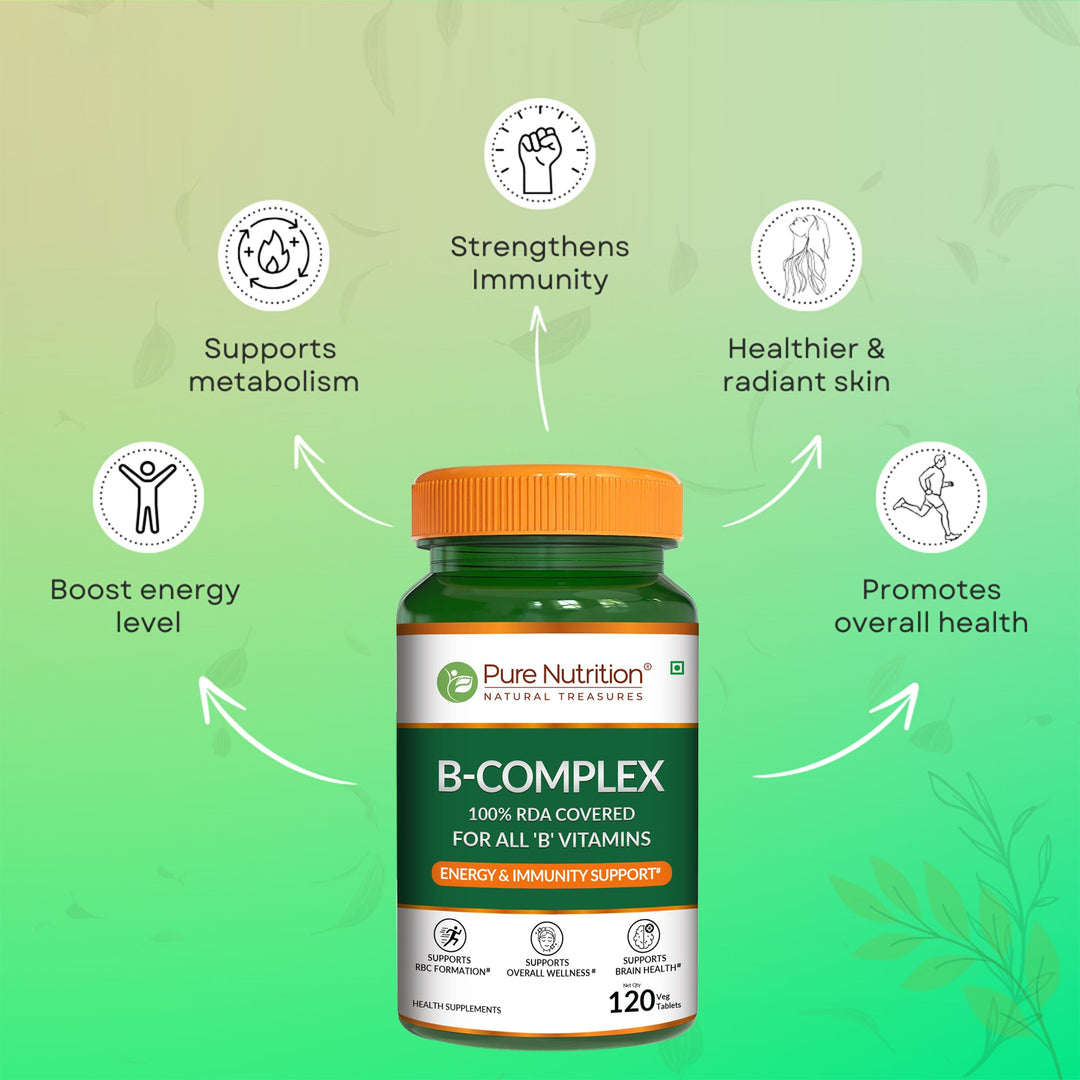 Pure Nutrition B-Complex – 100% RDA of B Vitamins | Energy & Immunity Support | 120 Veg Tablets