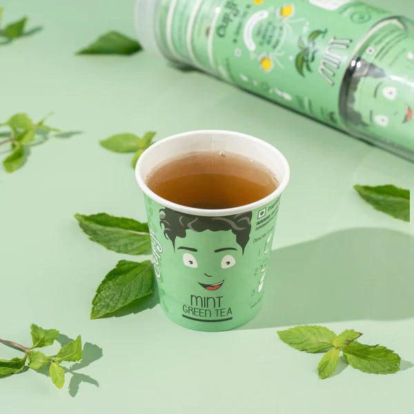 CupJi Mint Green Tea | Pack of 10 | 210 ml Cup