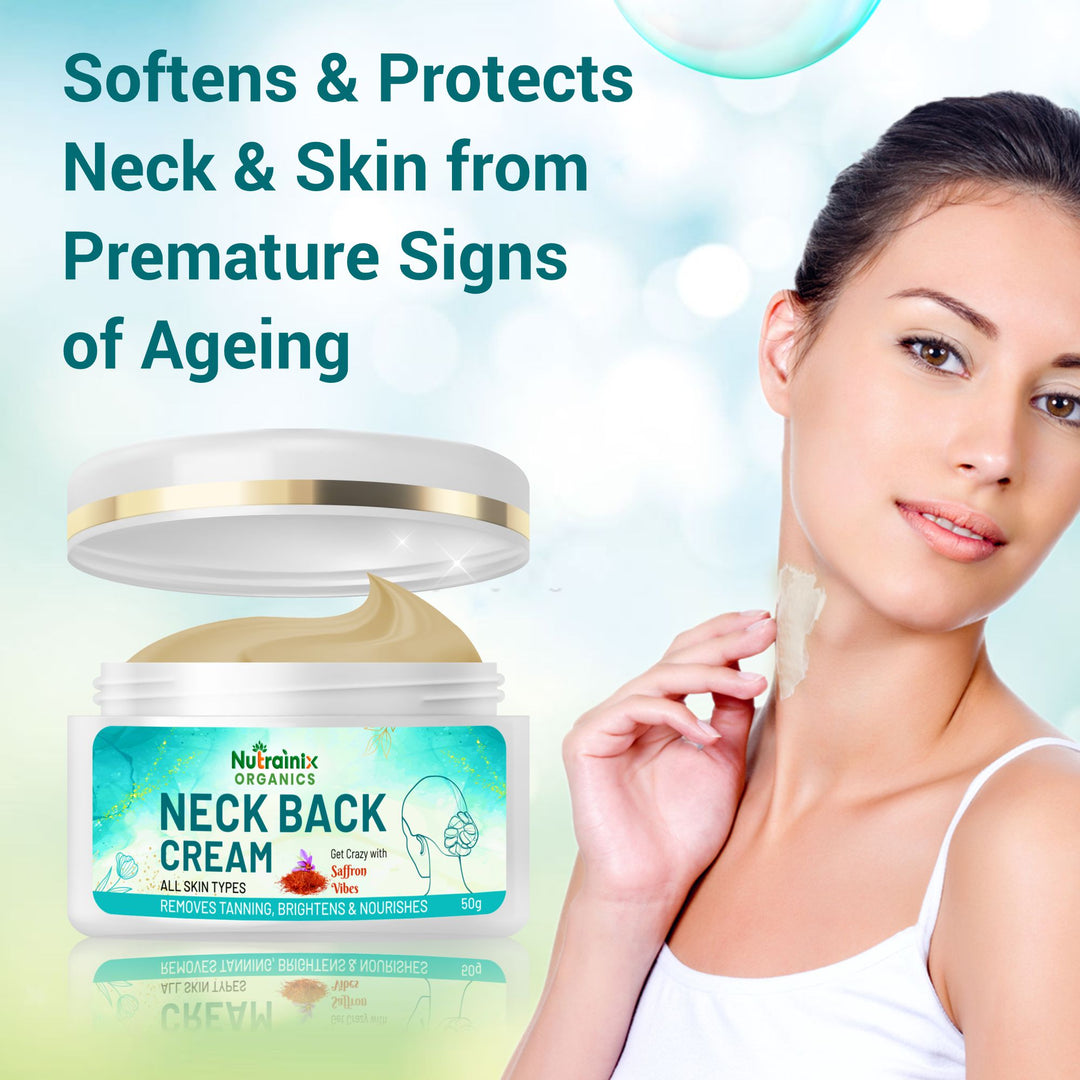 Nutrainix Organics Radiance Neck Back Cream Brightening, Tan Removal & Anti-Aging Moisturizer for Silky, Youthful Skin - 50 gm