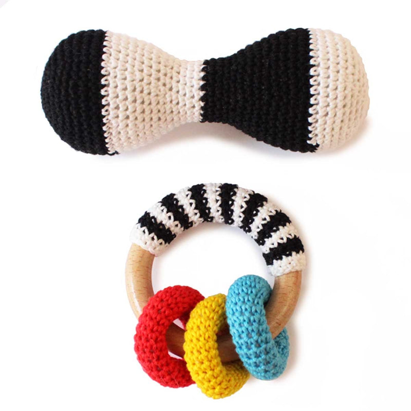 Shumee High Contrast Crochet and Wooden Rattles