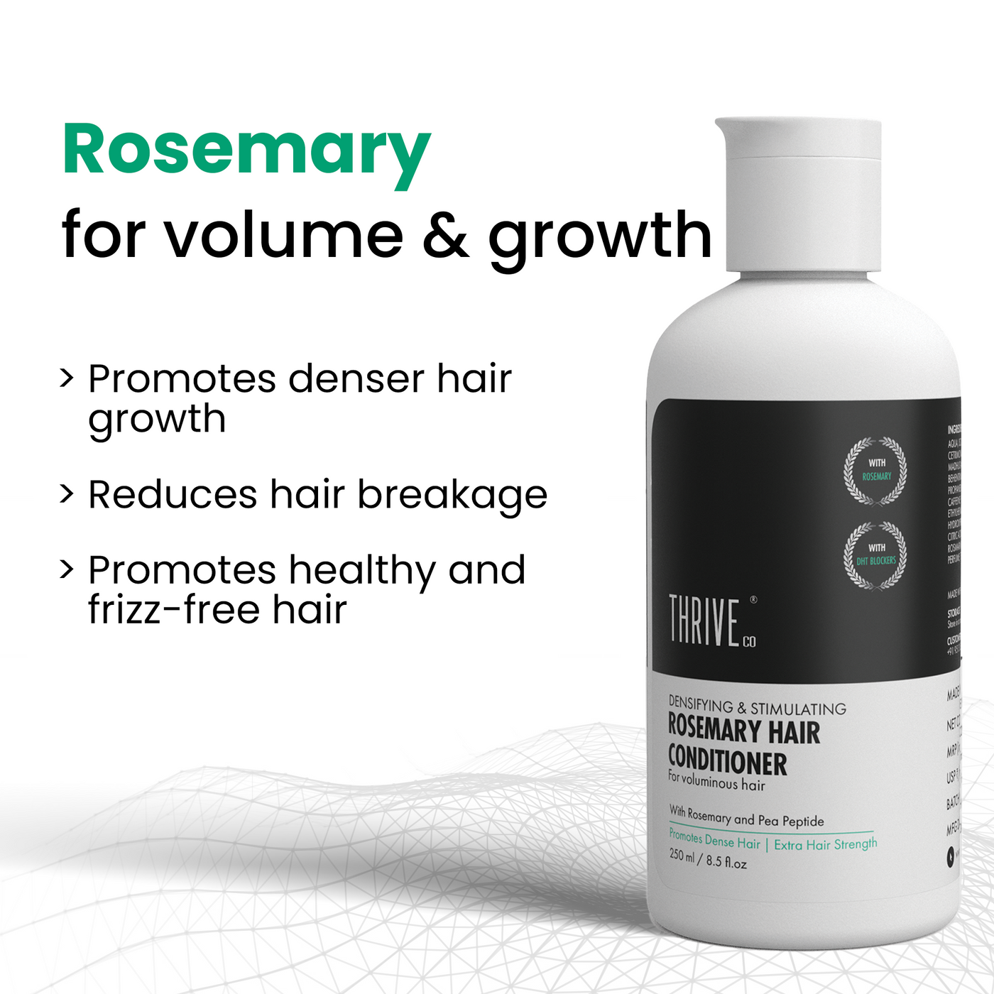 ThriveCo Rosemary Hair Conditioner For Voluminous Hair | Densifying & Stimulating Hair Growth | Promotes Hair Strength | With Pea Peptide & Caffeine | Paraben & Sulfate Free | For Men & Women | 250ml