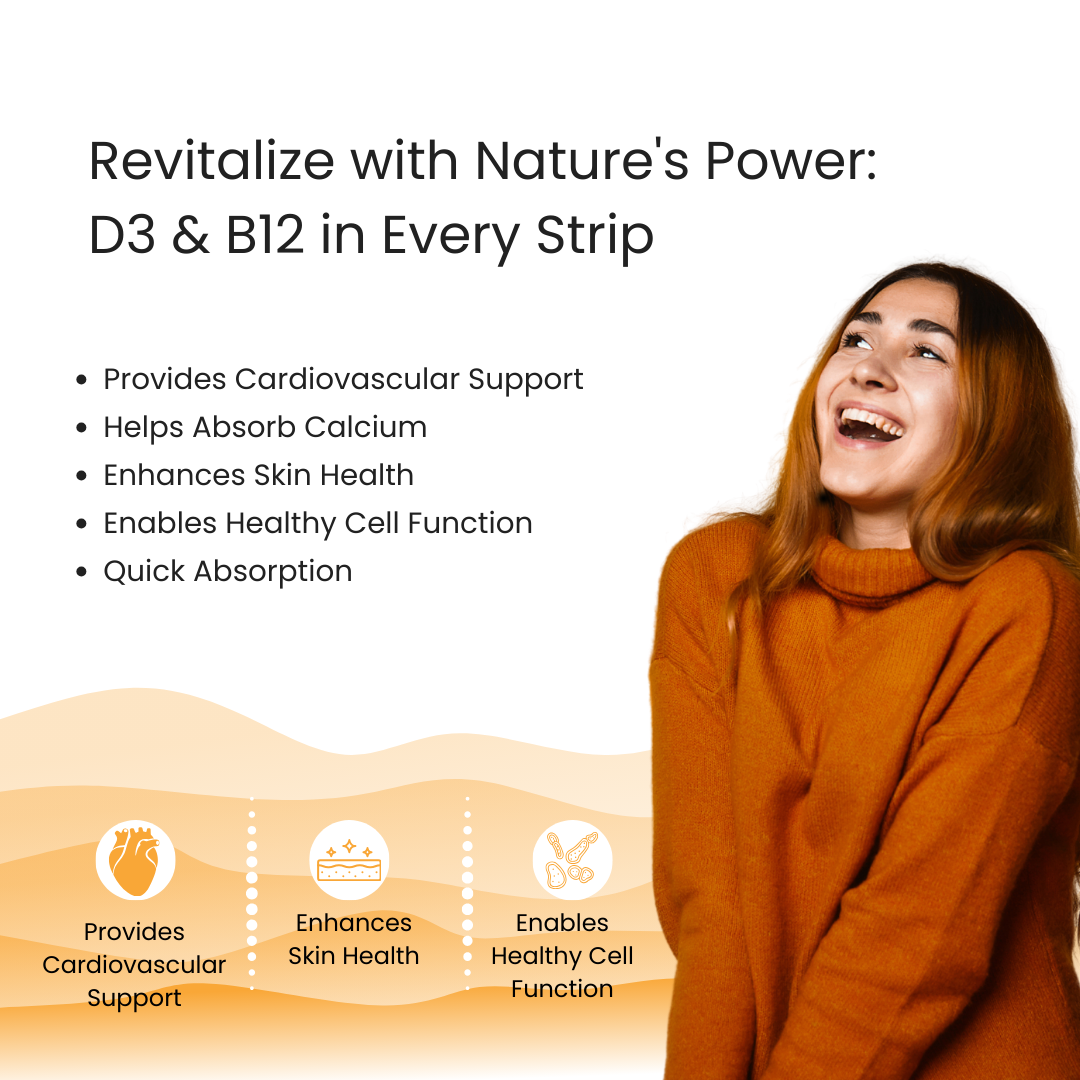 Vitamin D3+B12 Oral Strips | Boost Immunity and Overall Health | 30 Slips